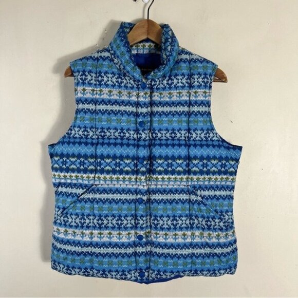 Lands End Women’s Blue Goose-down feathers Puffer Vest Size Medium Snap Closure - Picture 1 of 10